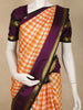Light Orange Checked Woven Design Pure Kanchipuram Silk Saree with Contrast Zari Border