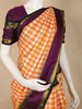 Light Orange Checked Woven Design Pure Kanchipuram Silk Saree with Contrast Zari Border