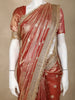 Light Orange Floral Butta Design Tissue Saree with Designer Lace Border