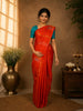 Light Orange Floral Design Kanchipuram Silk Saree with Solid Border