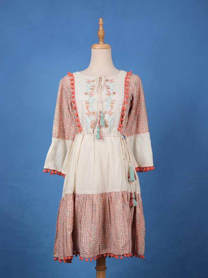 Light Orange Floral Designed Cotton Kurti - Diadem
