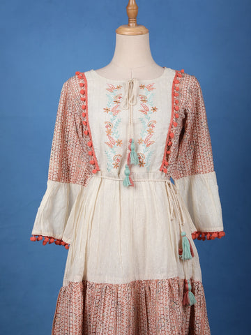 Light Orange Floral Designed Cotton Kurti - Diadem