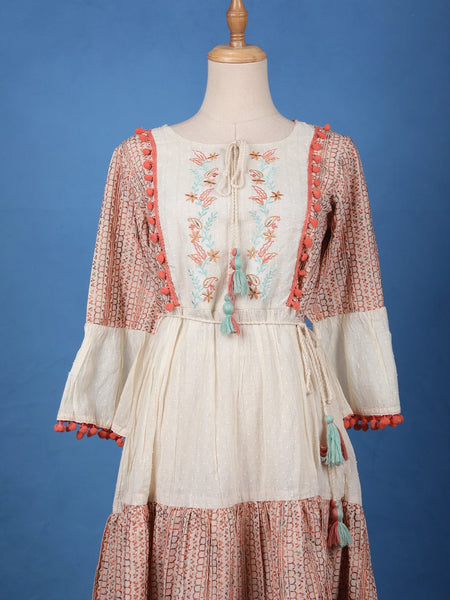 Light Orange Floral Designed Cotton Kurti - Diadem