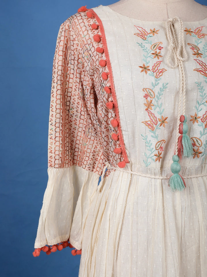 Light Orange Floral Designed Cotton Kurti - Diadem