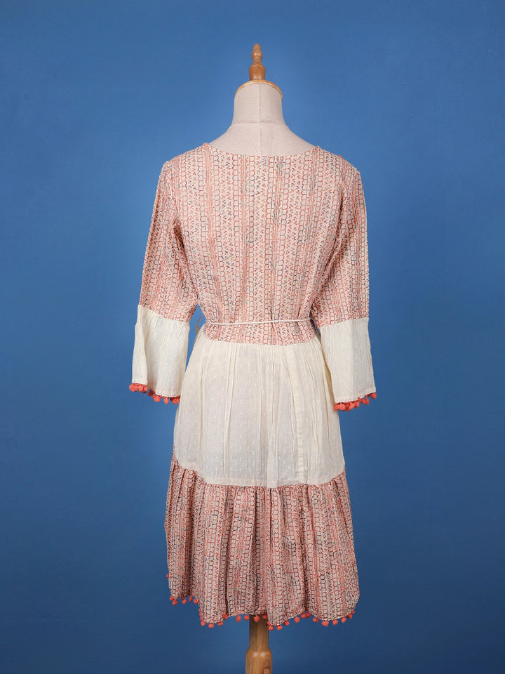 Light Orange Floral Designed Cotton Kurti - Diadem