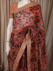 Light Orange Floral Printed Design Pure Organza Saree with Sequins Designer Border