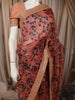 Light Orange Floral Printed Design Pure Organza Saree with Sequins Designer Border