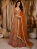 Light Orange Heavy Mirror and Beads Embroidered Design Net Lehenga With Net Dupatta