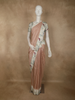 Light Peach Checked Printed Design Pure Crepe Silk Saree with Contrast Border
