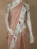 Light Peach Checked Printed Design Pure Crepe Silk Saree with Contrast Border