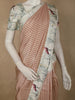 Light Peach Checked Printed Design Pure Crepe Silk Saree with Contrast Border