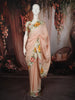 Light Peach Checked Woven Design Semi Silk Festive Saree with Floral Border