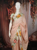 Light Peach Checked Woven Design Semi Silk Festive Saree with Floral Border