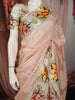 Light Peach Checked Woven Design Semi Silk Festive Saree with Floral Border
