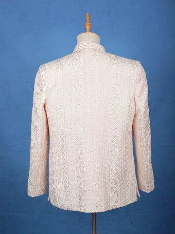 Light Peach Floral Embroidered Cotton Men's Suit - Diadem
