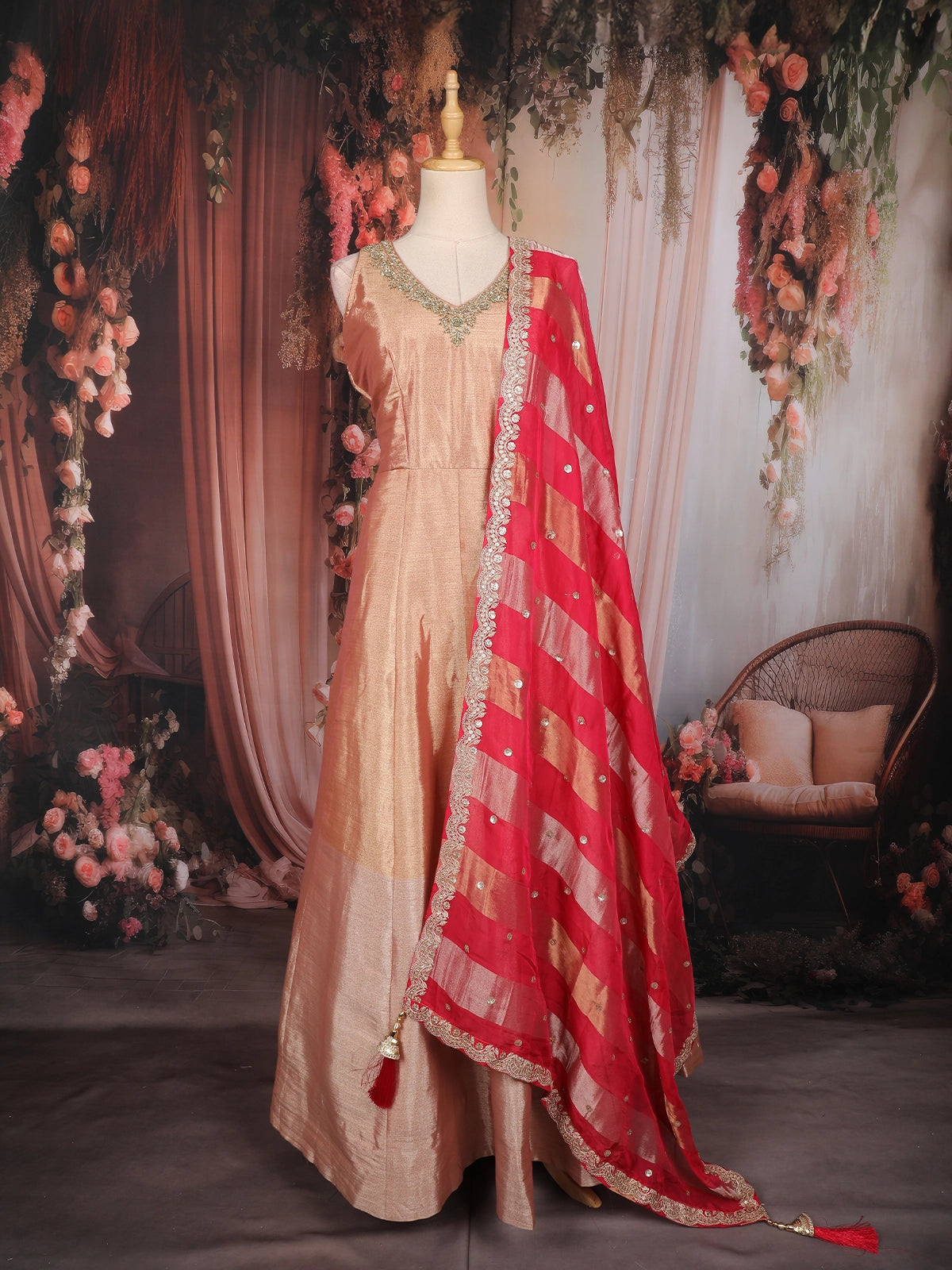 silk gown dress with dupatta Grey Embellished Art Silk Anarkali Gown with Net Dupatta Wedding Guest Outfit Grey / XL / 15 Days