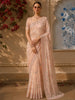 Light Peach Floral Thread Embroidered Design Chiffon Fancy Saree with Designer Border