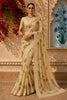 Light Peach Floral Woven Design Pure Tussar Saree with Designer Border