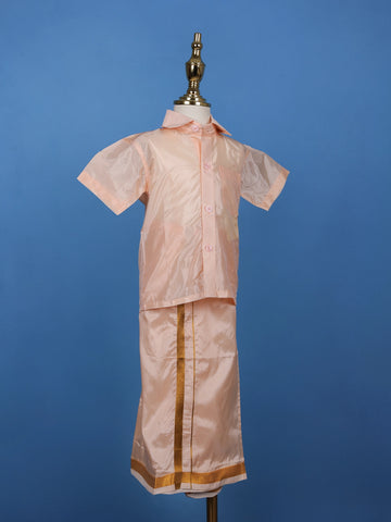 Light Peach Silk Dhoti Shirt Set for Boys - Diadem