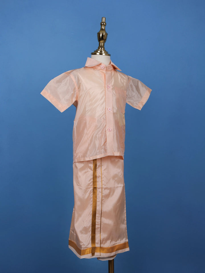 Light Peach Silk Dhoti Shirt Set for Boys - Diadem