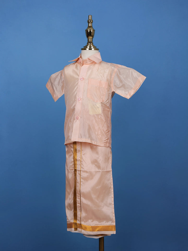 Light Peach Silk Dhoti Shirt Set for Boys - Diadem