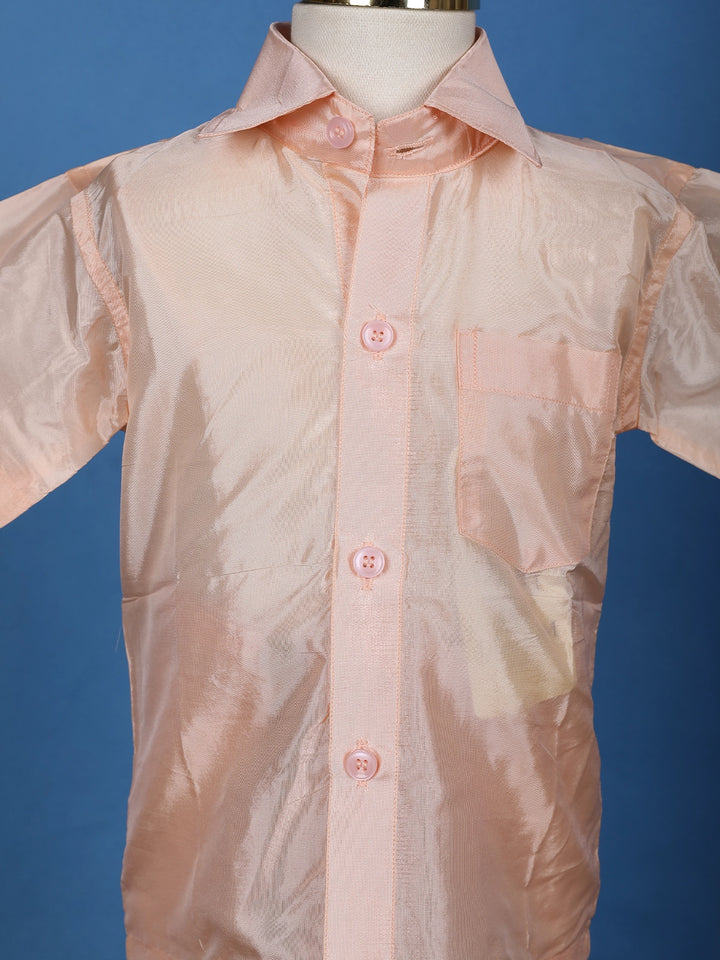 Light Peach Silk Dhoti Shirt Set for Boys - Diadem