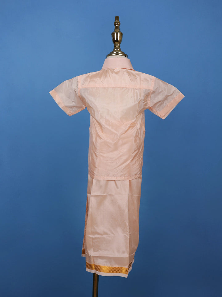 Light Peach Silk Dhoti Shirt Set for Boys - Diadem