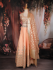 Light Peach Silver Zari Woven Design and Mirror Work Banarasi Silk Designer Lehenga with Dupatta