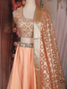 Light Peach Silver Zari Woven Design and Mirror Work Banarasi Silk Designer Lehenga with Dupatta