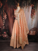 Light Peach Silver Zari Woven Design and Mirror Work Banarasi Silk Designer Lehenga with Dupatta