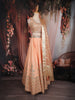Light Peach Silver Zari Woven Design and Mirror Work Banarasi Silk Designer Lehenga with Dupatta