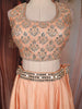 Light Peach Silver Zari Woven Design and Mirror Work Banarasi Silk Designer Lehenga with Dupatta