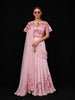 Light Pink Chiffon Ready to Wear Saree with Floral Prints on the Body Paired with Designer Blouse