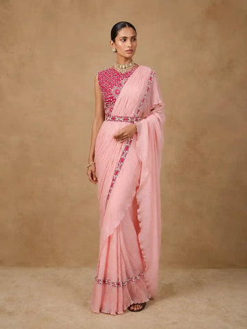 Pink Georgette Saree