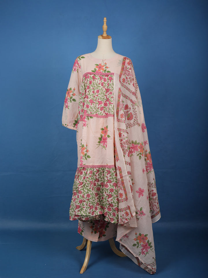 Light Pink Floral Design Printed Cotton Salwar Suit - Diadem