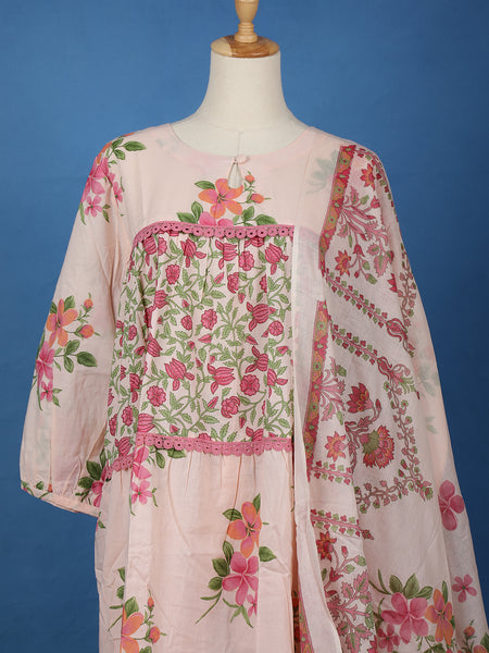 Light Pink Floral Design Printed Cotton Salwar Suit - Diadem