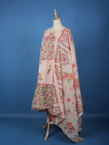Light Pink Floral Design Printed Cotton Salwar Suit - Diadem