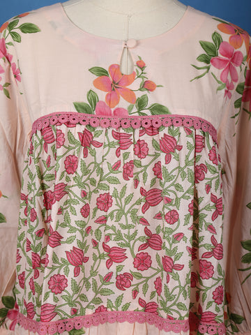 Light Pink Floral Design Printed Cotton Salwar Suit - Diadem