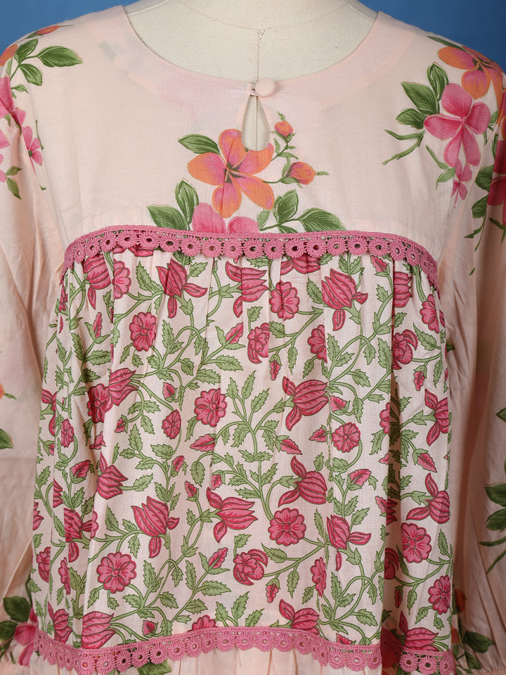 Light Pink Floral Design Printed Cotton Salwar Suit - Diadem