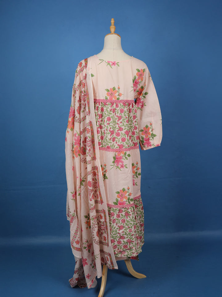 Light Pink Floral Design Printed Cotton Salwar Suit - Diadem