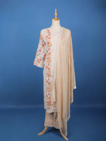 Light Pink Floral Designed Cotton Salwar Suit - Diadem