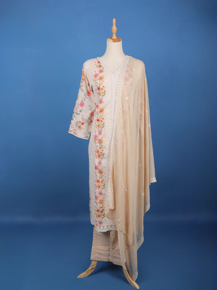 Light Pink Floral Designed Cotton Salwar Suit - Diadem