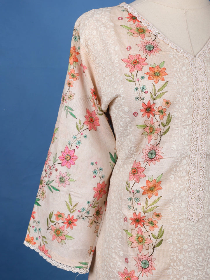 Light Pink Floral Designed Cotton Salwar Suit - Diadem