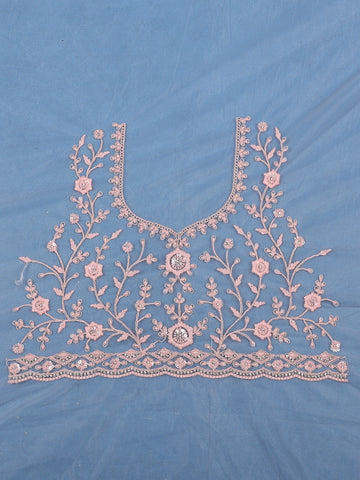 Light Pink Floral Embroidered Net Saree With Matching Blouse - Diadem