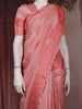 Light Pink Floral Embroidered Raw Silk Saree