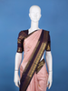 Light Pink Floral Motif Woven Pure Kanchipuram Silk Saree With Rich Zari Border