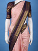 Light Pink Floral Motif Woven Pure Kanchipuram Silk Saree With Rich Zari Border