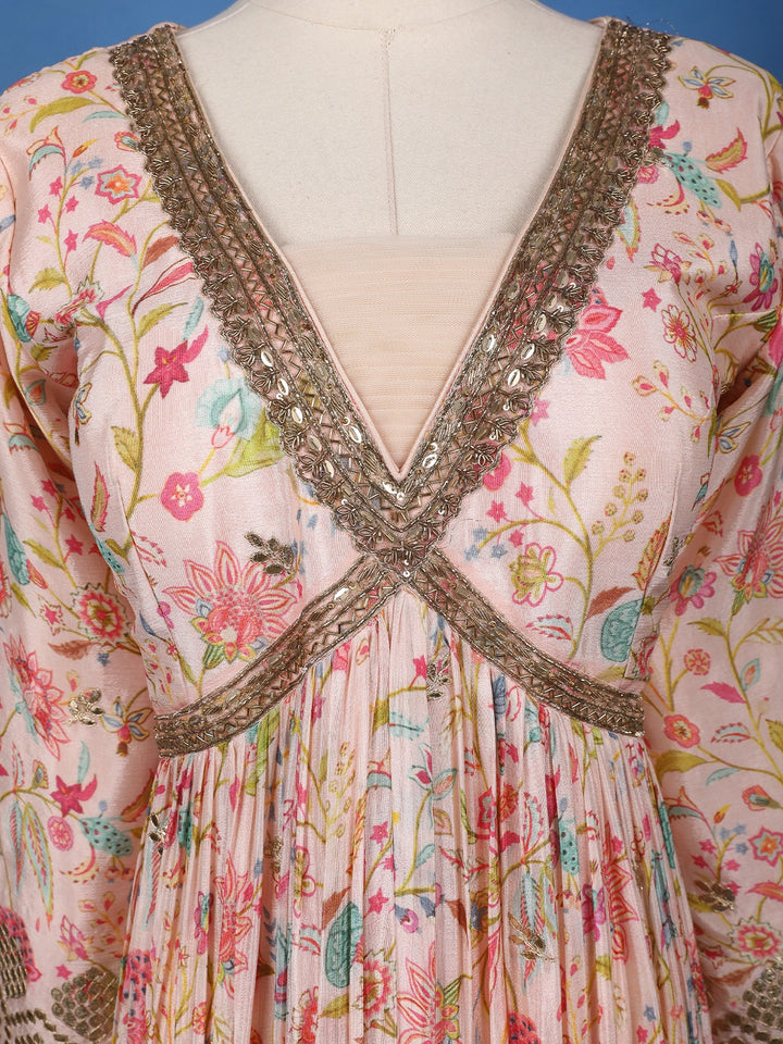 Light Pink Floral Printed Anarkali Georgette Gown - Diadem