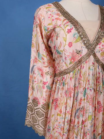 Light Pink Floral Printed Anarkali Georgette Gown - Diadem