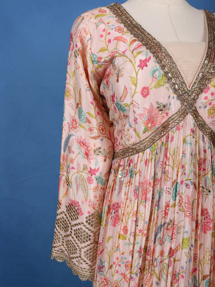 Light Pink Floral Printed Anarkali Georgette Gown - Diadem